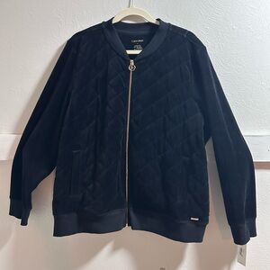 NWT Calvin Klein Velveteen Black Quilted Zip-Up Jacket with Pockets